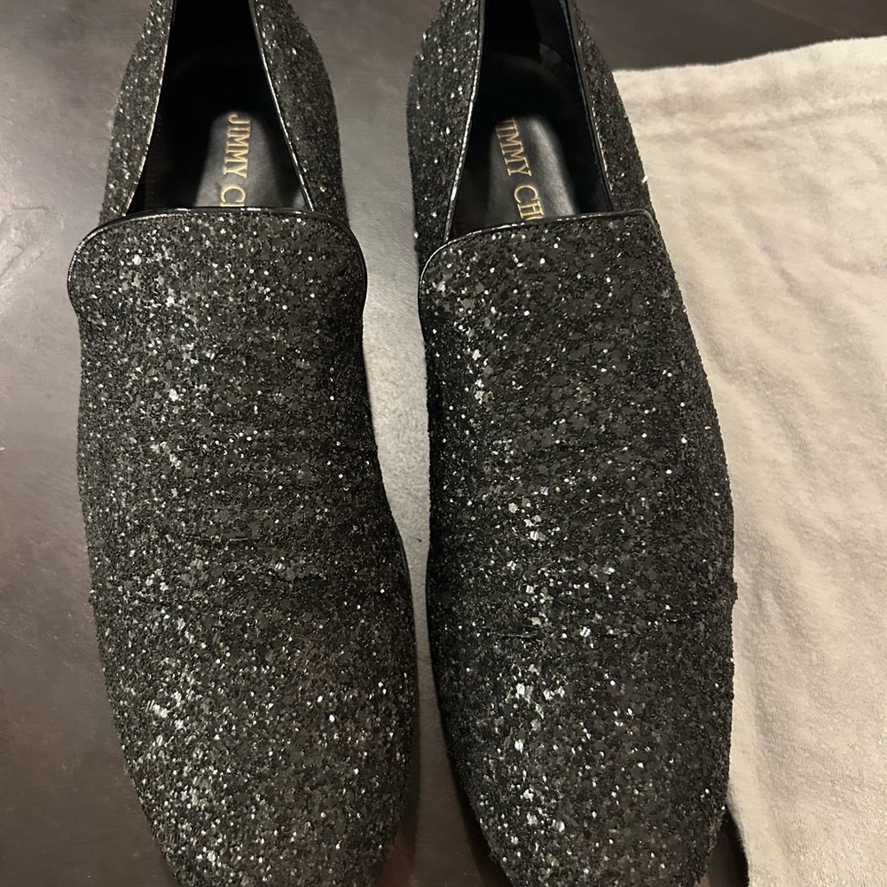 Jimmy Choo Sparkling Black Slip-On Thams Loafers size 10.5 (44)